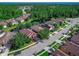 Aerial view of community homes with lakefront views surrounded by trees, offering serene neighborhood living at 141 Campanello Ct, Daytona Beach, FL 32117