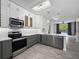 Modern kitchen with stainless steel appliances, white subway tile backsplash, and gray and white cabinetry at 826 Jade Forest Ave, Orlando, FL 32828