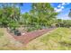 A backyard raised garden area and shed on a lush green property at 32510 Wolf Branch Ln, Sorrento, FL 32776
