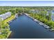 Scenic aerial view of boat docks and a tranquil lake surrounded by lush greenery and waterfront properties at 6054 Tarawood Dr, Orlando, FL 32819