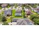 Aerial view of neighborhood homes and well maintained yards showcasing home with screened in pool and spa at 2365 Sterling Creek Pkwy, Oviedo, FL 32766