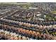 Wide aerial view of a residential area featuring multiple community amenities and a playground at 5270 Wildwood Way, Davenport, FL 33837