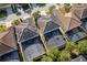 Aerial view of homes featuring screened in pools in a suburban neighborhood at 5270 Wildwood Way, Davenport, FL 33837