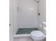 Bathroom with mosaic tile flooring, white tiled walls and a rainfall shower head at 6124 Bear Lake Ter, Apopka, FL 32703