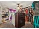 Large walk-in closet with extensive shelving, dresser and a ceiling fan, providing ample storage space at 7779 Lake Andrea Cir, Mount Dora, FL 32757