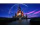 Nighttime view of the Cinderella Castle with fireworks and a reflective moat at 8000 Tuscany Way # 4408, Davenport, FL 33896