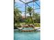 Close-up of the freeform pool and rock waterfall surrounded by tropical foliage at 9138 Pinnacle Cir, Windermere, FL 34786
