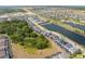 Expansive aerial shot of a neighborhood with lush greenery, sparkling lake, and neatly aligned homes with private pools at 2009 Tropical Palms Cir, Kissimmee, FL 34747