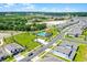 An aerial photo exhibits community amenities with mature trees, landscaping, a swimming pool and neighborhood streets at 4485 Renly Ln, Clermont, FL 34711