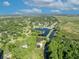 Aerial view of community showing canal, lush trees, and homes at 1003 Shore Dr, Kissimmee, FL 34744