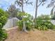 A shady backyard with mature trees and a storage shed at 10235 Summer Elm Ave, Clermont, FL 34711