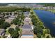 Aerial view of houses along a lake, showcasing the community and nearby amenities at 12822 Moss Park Ridge Dr, Orlando, FL 32832