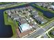 Scenic aerial shot of neighborhood, showcasing waterfront homes and meticulously landscaped circular driveway at 13617 Haulover Beach Ln, Orlando, FL 32827