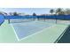 Well-maintained community pickleball court with vibrant blue surface and sturdy net at 13617 Haulover Beach Ln, Orlando, FL 32827
