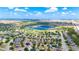 Community aerial view features a scenic lake, lush greenery, and well-maintained homes in a neighborhood setting at 337 Giovani Blvd, Clermont, FL 34715