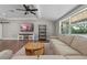 Comfortable living room with neutral tones, ceiling fan, wood floors and large windows at 424 Eden Park Rd, Altamonte Springs, FL 32714