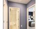 Hallway view to a bathroom and a bedroom, with neutral color scheme at 4557 Ranunculus St, Haines City, FL 33844