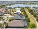 Aerial view of a neighborhood featuring lovely homes, serene lake, and lush green spaces, creating a tranquil environment at 9405 Bordet Ct, Orlando, FL 32827