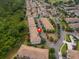 Aerial view of townhomes in a neighborhood, marked with a pin at 1227 Sandwedge St, Davenport, FL 33896