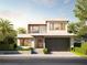 Modern two-story home featuring clean lines, a balcony, a two-car garage, and lush tropical landscaping at 1760 Bryan Ave, Winter Park, FL 32789