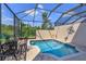 The pool has a screen enclosure, flamingo decor and seating areas at 2348 Silver Palm, Kissimmee, FL 34747