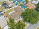 An aerial view of a single-Gathering home showing the backyard, neighborhood and mature tree coverage in a sunny, residential area at 329 Drake Elm Dr, Kissimmee, FL 34743