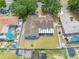 Aerial view of fenced in property showing backyard, landscaping, patio, and proximity to neighboring homes at 329 Drake Elm Dr, Kissimmee, FL 34743