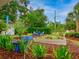 Lush backyard with gardens, seating, and colorful hanging planters in a tranquil outdoor space at 1145 Utah Blvd, Orlando, FL 32803