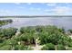 Stunning aerial view of the home surrounded by lush greenery, with lake access and boat docks at 13562 S Lake Mary Jane Rd, Orlando, FL 32832