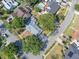 Aerial view of a home with mature trees, a gray roof and manicured lawn in a residential neighborhood with a pool nearby at 1030 Gran Paseo Dr, Orlando, FL 32825