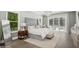 Serene main bedroom with a plush bed, elegant chandelier, and views of the pool area at 1761 Legion Dr, Winter Park, FL 32789