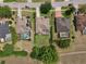 Aerial view of three houses with screened lanais and/or pools, situated among lush green lawns and mature trees at 525 Hebrides Ct, Apopka, FL 32712