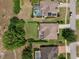 Aerial view of a home featuring a well-kept backyard, a screened-in lanai, and proximity to lush green spaces at 525 Hebrides Ct, Apopka, FL 32712