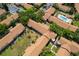 Aerial view showcasing the community's manicured lawns, mature trees, and inviting swimming pool at 5325 Hansel Ave # E-15, Orlando, FL 32809