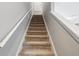Carpeted staircase with white railing at 6013 Blue Lily Way, Winter Garden, FL 34787