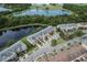 An aerial view of beautiful townhomes situated next to a lovely pond surrounded by lush landscaping at 16064 Old Ash Loop, Orlando, FL 32828