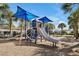 Playground with blue sunshades, offering a slide and climbing structures for outdoor enjoyment at 8017 Chilton Dr, Orlando, FL 32836