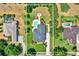 An aerial view of the property shows a meticulously landscaped yard with pool, spa, and fire pit at 13710 Lake Cawood Dr, Windermere, FL 34786