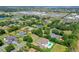 Wide aerial view of a home with a pool, complemented by its green lawn and community amenities at 13710 Lake Cawood Dr, Windermere, FL 34786