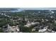 An aerial view of a residential neighborhood with lush trees and a lake in the distance at 607 Ross St, Leesburg, FL 34748