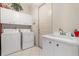 Functional laundry room featuring modern appliances, ample storage, and a convenient utility sink at 1091 Hampstead Ln, Ormond Beach, FL 32174