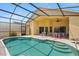 The screened pool features a covered patio with ample seating for dining and relaxing at 650 Old Bridge Cir, Davenport, FL 33897