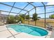 Relax in the screened pool with outdoor seating and enjoy the private backyard oasis at 650 Old Bridge Cir, Davenport, FL 33897