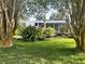 Lush front yard featuring a modern home design, with palm trees and tropical plants that frame the entrance at 1634 Hull Cir, Orlando, FL 32806
