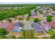 Aerial view showcasing the layout of a residential neighborhood with a pond in the background at 1730 Ribbon Falls Pkwy, Orlando, FL 32824