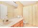 Bathroom vanity with decorative shower curtain at 900 Northern Dancer # 204, Casselberry, FL 32707