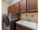 Laundry room featuring side-by-side washer and dryer, utility sink and cabinetry at 13609 Riggs Way, Windermere, FL 34786