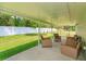 Inviting covered patio offering ample seating and a view of the lush, green backyard at 36408 E Eldorado Lake Dr, Eustis, FL 32736