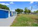 Spacious backyard features a lawn, a storage shed, and a partially fenced perimeter at 507 Raymond Ave, Frostproof, FL 33843