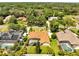 A scenic aerial view showcases a private backyard pool surrounded by lush landscaping at 1121 Arbor Glen Cir, Winter Springs, FL 32708
